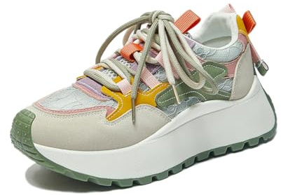 Basket Femme Antidérapantes Legere Plateforme Chaussure de Marche Mode et Sport Respirant Confort Sneakers Vert 35