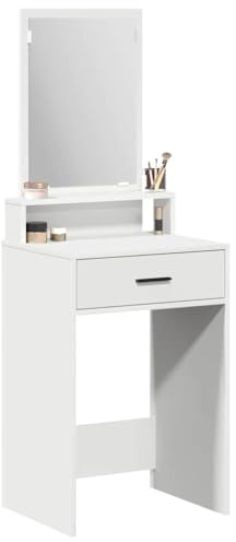 vidaXL Smyckebord med låda Vit 50 x 41 x 140 cm Konstruerat trä, Stiligt sovrumsbord, kompakt sminkbord, modern sminkstation, hållbar förvaring, lyxig rektangulär design, USB-integrerad