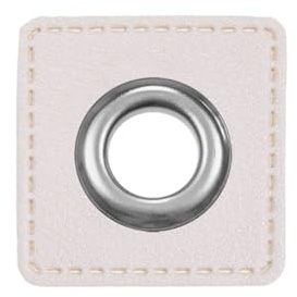 Ösen Patches eckig – 2 Stück – Lederimitat zum Aufnähen – 20 Farben – für Kordeln, Taschen, Turnbeutel, Kleidung – Patch mit Metallöse – DIY Nähzubehör für Deko & Accessoires (weiß)