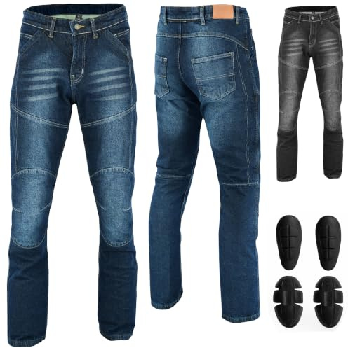 Vaster Moto Motorradjeans für Herren mit geradem Bein, Aramidfaser und 4 Arten von Schutzausrüstung Motorradhose für Motorradrennfahrer Reithose (DE/NL/SE/PL, Bundweite & Schrittlänge, 28, 34, Blau)