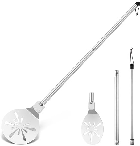 Herogo pizzaspade 20 cm rostfritt stål pizzaspade rund pizzaspade | Perforerad pizzasvarv, rund metall pizzaspade med långt avtagbart metallhandtag, lätt att rengöra, 20,3 x 22,3 x 118 cm