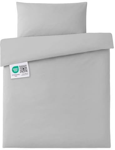 MAKIAN Set di Biancheria da Letto per Neonati e Bambini 100x135, 40x60 cm | 100% Cotone, Traspirante, Facile da Lavare | Copripiumino Singolo Bambina Certificato Oeko-Tex - Grigio