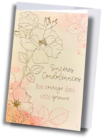Générique Carte de Condoléances avec Enveloppe, Design Floral Rose et Or, Sincères Condoléances
