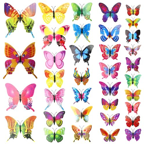 36 Piezas 3D Mariposas Decorativas Colores PVC Mariposa Decoración de Pared con Imanes y Adhesivos para Casa Dormitorio Habitación Refrigerador