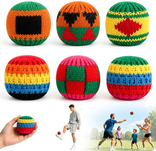 HUIJUTCHEN Hand-Made Hacky Sack 6PCS Juggling Balls for Adults Colorful Crochet Foot Bag Small Kick Sack for Juggling Practice, Indoor Outdoor Games, Party Favors and Group Play for Beginners