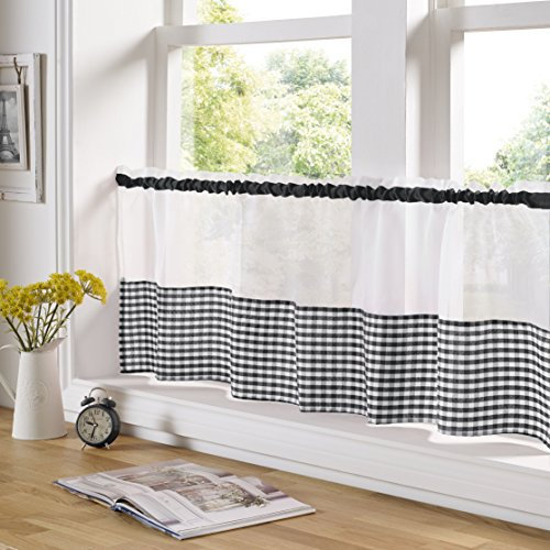 Alan Symonds Gingham Slot Top Voile Cafe Curtain Panel 59 Wide x 18 Drop (148cm x 45cm)
