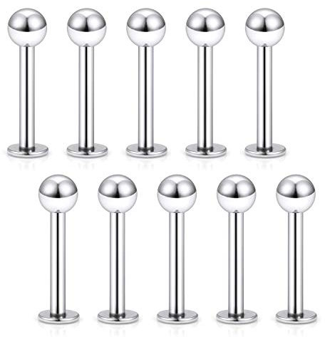 Briana Williams 10er Chirurgenstahl Lippenpiercing Labret Zungenpiercing Silber Cheek Wange Piercing Stecker Set 14G 8/10/12/14/16/19mm