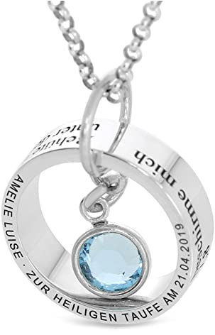 Taufring Gravur Silber Geburtsstein Taufkette Taufspruch Kommunion Silberkette Name Taufschmuck Mädchen Junge Kette zur Taufe Geschenk Ring Text | HANDMADE IN GERMANY