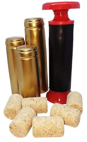 DIAH DO IT AT HOME Home Winemaking Closing Kit - Hand Corker Machine with 20 Natural Corks & 100 Gold Heat Shrink Capsules - Professional DIY Wine Bottling Starter Set for Airtight Sealing