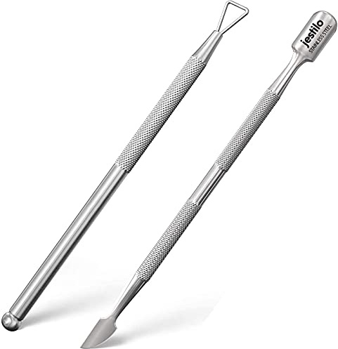 Jestilo Stainless Steel Cuticle Pusher and UV Gel Nail Polish Remover [Pack of 2] Cuticle Remover & Trimmer | Nail Art Tools Scraper and Cleaner