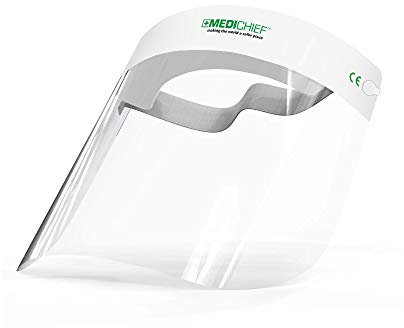 Medichief Visiera Protettiva/Visiera Facciale Premium (Confezione da 10 pz.) | Visiera Protettiva Integrale | Visiera Trasparente con Protezione Anti Appannamento | Visiera Protettiva Omologata CE