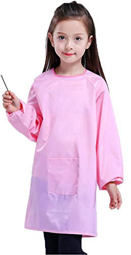 Huahui Kids Art Smock Waterproof Child Artist Painting Apron with 2 Pockets for Girls School Art Class Age 8-12