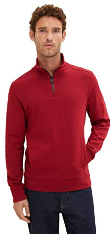 TOM TAILOR Herren Troyer Sweatshirt 1034391, 13052 - Ivy Red, 3XL
