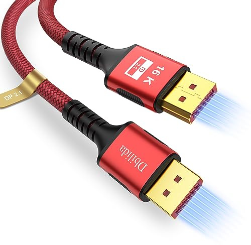 Dbilida VESA Certified DisplayPort 2.1 Cable 6.6ft, 80Gbps, 16K@60Hz, 8K@120Hz, 4K@240Hz/165Hz, 2K@360Hz HDR, HDCP2.2, 3D, ARC for FreeSync G-Sync Gaming Monitor 5090 7900XTX,S1334
