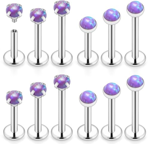 Xnsjeyy 16G Internal Thread Flat Back Earrings Nose Studs 316L Surgical Steel Medusa Labret Monroe Lip Ring Tragus Forward Helix Conch Cartilage Lobe Earrings Stud Piercing Jewelry For Women Men Opal