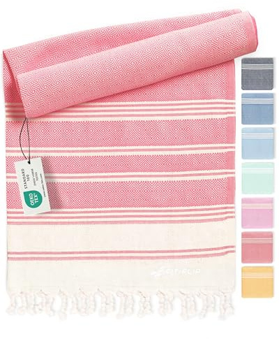 Fit-Flip Toallas Playa Hammam – Pareos Grandes de algodón 100% – Toalla Pareo compacta, Gigante y Secado rápido – Fouta XL Absorbente – Ideal para Piscina - Coral - 100x200cm Diamond