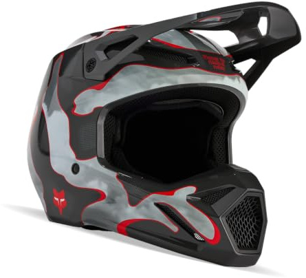 Fox Racing Unisex V1 Motocross Dirt Bike Helmet, Grey/Red, Small