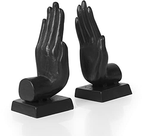 Aoneky Buchstützen aus Gusseisen mit Händen | Robuster, Dekorativer Buchstützen Betende | Kunstskulptur aus Metall für Regale Bibliothek Büro Zuhause, 2er-Set