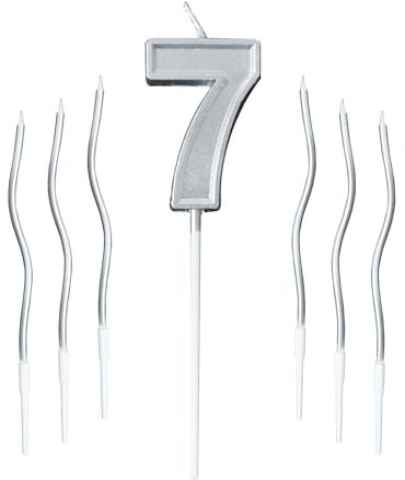 Vela de Cumpleaños Número 7, Plata Vela con Números de Cumpleaños para Decoración de Tartas de Cumpleaños, Baby Shower, Boda, Aniversario, Graduación, Festival