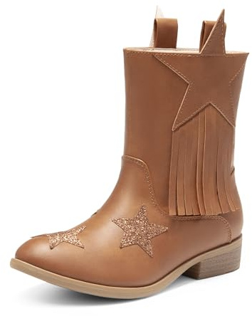 DREAM PAIRS Bottes de combat d'équitation pour filles mi-mollet, Camel, 30 EU