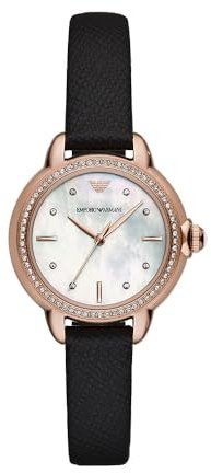 Emporio Armani Orologio da donna a tre sfere in acciaio color oro rosa, AR11598, Nero e oro rosa