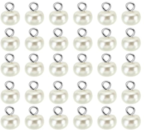 PATIKIL Pulsanti in Perle 10mm, 100pz Pulsanti Grandi Chubby-Buttons Fatti a Mano Perle Finta e Gambo Cucito Artigianato Abbigliamento Maglione Natalizio Camicia, Beige