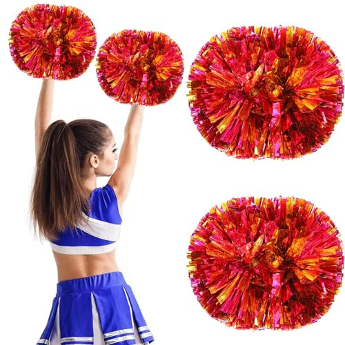 2 Stück Cheerleader Pompons,Cheerleader Pompons Sportkader,Pom Poms Cheerleading Metallisch,Handblumen Sport Squad Cheer Accessories Spirit Cheering Pom für Spiele Sport Wettbewerb