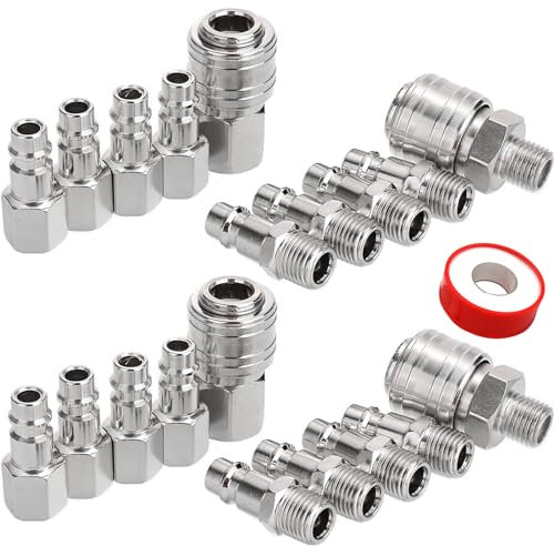 Raccord Rapide Air Comprimé 1/4 BSP, 20 PCS Pneumatique pour Outils, Compresseurs et Tuyaux