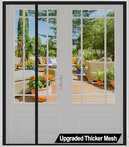 Magnetic Screen Door Thicker 255g/㎡ Mesh,Reversible Wide Left Right Side Opening Fits Door to 60 x 80, Heavy Duty Mesh French Bug Door Screen Magnetic Closure for Sliding Patio Door,Screen 62 x 81