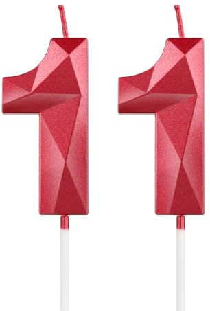 mciskin Red 11th Birthday Candles, 3D Number 11 Candles for Cake, Girls Boys 11th Birthday Decorations,Pearl Red Candle Cake Topper Decorations for Birthday Party Weddings Anniversary Supplies