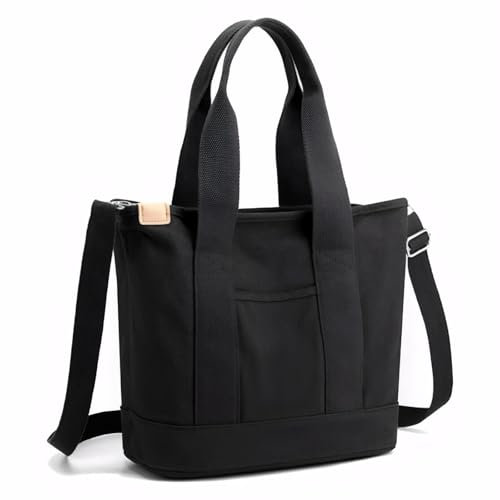 Shengxi Canvas Tasche damen, Große Kapazität Handtasche Canvas mit Reißverschluss, Multifunktion Lässig Handtasche geeignet für den Alltag Büro Schule Reisen und Einkaufen, Schwarz