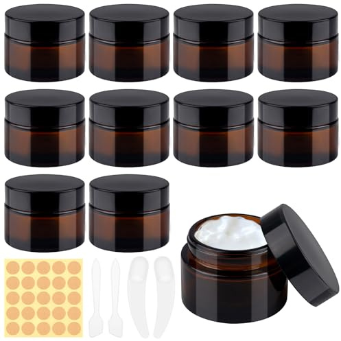 10 Pezzi Vasetti Vetro Ambrato, 30ml Barattoli per Crema, Contenitori per Creme Piccoli, Contenitori per Cosmetici con Coperchi e Rivestimenti per Creme, Cosmetici