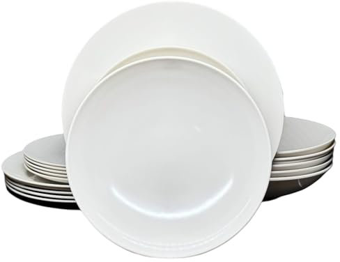 Vajilla melamina La Mediterránea 18 platos, para 6 personas; 6 platos llanos grandes 25.5cm; 6 platos para postre 20cm; 6 platos hondos para sopa o ensalada 21x5.3 cm (Para 6 personas, 18, Unidad)