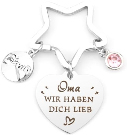 Kzikbxh Oma Geschenk: Oma WIR HABEN DICH LIEB - Personalisierter Schlüsselanhänger aus Edelstahl - Metallic - Unisex-Erwachsene