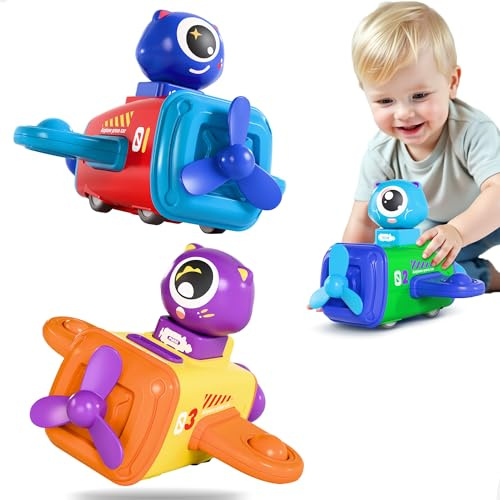 iPlay, iLearn Press to Go Car Toys for Toddler 1-3, Baby Airplane Race Cars