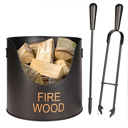Fireside Kindling Log Bucket with Tools Firewood Log Basket with Tools