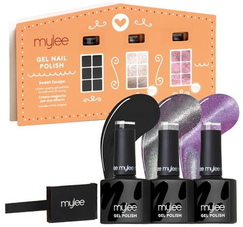 Mylee Gel Nail Polish Trio with Magnet 3x8ml [Sweet Escape] - Bake Me Happy Collection - UV/LED Soak-Off Nail Art Manicure Pedicure for Professional, Salon & Home Use [Christmas 2025]