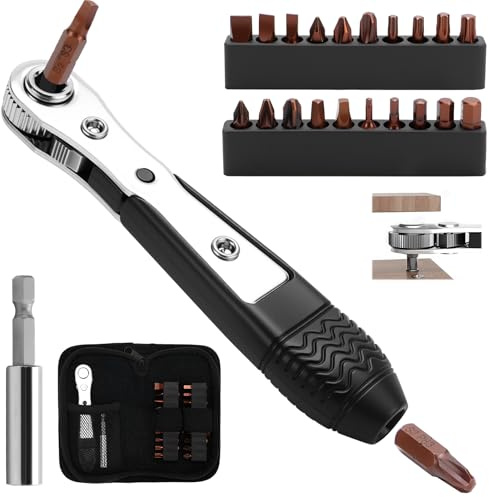 Ratschenschraubendreher Mini Ratschenset 1/4 Zoll Ratsche Schraubendreher Bit Set mit Phillips Schlitz Sechskant Vierkant Pozidriv Torx Rätschenschlüsselset für Gadgets Fahrräder Autos Maschinen