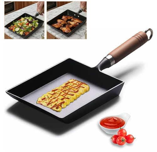 Yuezhongoo Tamagoyaki Pan,Japanese Cast Iron Omelette Pan,Non Stick Square Frying Pan,Universal for Induction/Gas/Stovetop, Easy to Clean & Oven Safe
