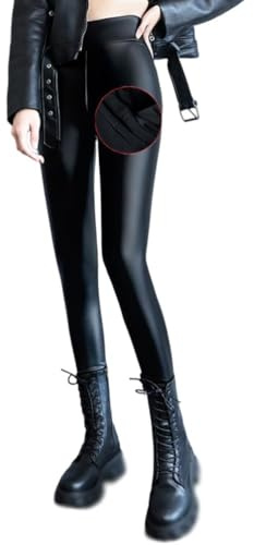 Generiska PU-leggings läderbyxor hög midja konstläder leggings läder utseende termo leggings kvinnor vinter läderleggings kvinnor, En svart, M