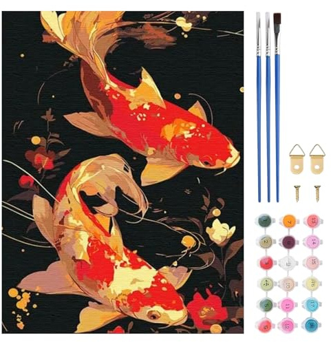 TLIOBLO Carp Peinture par Numéros pour Adulte, DIY Peinture pour Adultes Enfants Débutants Facile sur Toile avec Peintures et Pinceaux, Décor Maison Cadeaux 30x40cm