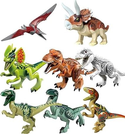 MIFKLMV Dinosaur Block Toy Set, 8Pcs Toy Dinosaurs Figures, Realistic Dinosaur Toys, Collection Spinosaurus Pterodactyl Triceratops Velociraptor, Dino Party Bag Fillers Gifts for Kids -A