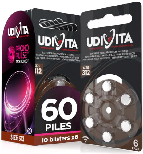 60 Pilas para Audífonos Tamaño 312 Marrones PR41 VARTA Zinc Aire Tensión Estable Larga Duración a Prueba de Fugas Compatibles con Todos los Dispositivos Made in Germany – 10 Blister de 6 Pilas