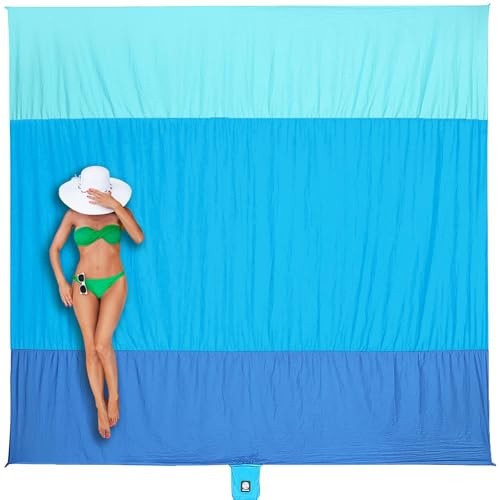WEKAPO Beach Blanket Sandproof Waterproof, Extra Large Beach Mat | Oversized & Compact Sand Free, Quick Drying Beach Essentials for Vacation, Cruise, Picnic & Camping with Stakes