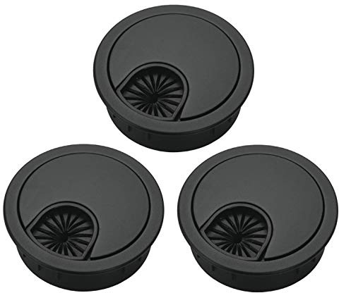 Xntun 3 Pcs Satin Nickel Metal Cable Grommet, Zinc Alloy Desk Table Grommet Cable Cord Hole Cover for Home and Office, Fits 2inchs Hole 50MM Black