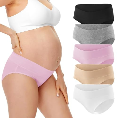 HBselect Culotte Maternité de Grossesse Femmes Enceintes de sous-vêtements Femme Culottes Berceau de Maternité Grossesse 95%% fibre de viscose, 5%% élasthanne 5pcs M Noir+Beige+Gris+Rose+Blanc