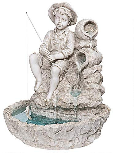Design Toscano KY697 Piccolo pescatore alla fontana scultorea Fishin' Hole, finitura in pietra antica