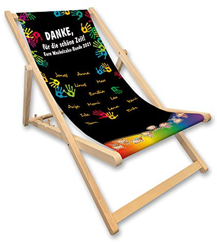 Unikatolo Liegestuhl zum Kita Abschied schwarz mit Namen, Strandstuhl, Geschenkidee Männer Frauen, Geburtstag