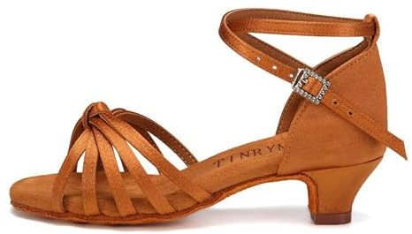 TINRYMX Scarpe da Ballo Donna &Bambina Latino Americano con Raso Sandali da Ballo,DJXGG-marrone-4CM,30EU
