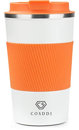 CS COSDDI Tasse à café, Tasse de café isolée Tasse de Voyage en Acier Inoxydable - Tasse de Voiture à Double paroi Couvercle Isolant Tasse à café réutilisable écologique